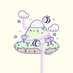  :&gt; :&lt; animate_object becky_cas bee blush bug chibi clouds cream floating_island flower flying grass highres original rainbow star_(sky) surprised 