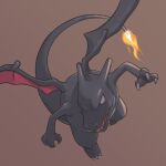  alternate_color brown_background brown_eyes charizard claws commentary_request fang fire flame highres no_humans open_mouth pokemon pokemon_(creature) sawa_(soranosawa) shiny_pokemon simple_background solo tongue tongue_out 