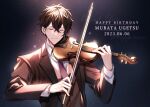  1boy black_hair closed_eyes closed_mouth formal given happy_birthday highres holding holding_instrument instrument male_focus murata_ugetsu music necktie pinoli_(pinoli66) playing_instrument solo suit upper_body violin 