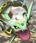  absurdres black_sclera claws clouds colored_sclera commentary_request dragon eastern_dragon fangs highres jira_(ziraiya26) no_humans outdoors pokemon pokemon_(creature) rayquaza sky twilight yellow_eyes 