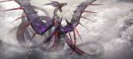  absurdres animal_focus asaki_(asaki_vision) black_wings clouds cloudy_sky dragon dragon_horns dragon_wings duel_monster dutch_angle fangs full_body highres horns impasto no_humans number_92_heart-earth_dragon red_eyes roaring sky very_long_tail wings yu-gi-oh! 
