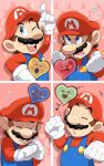  &gt;_&lt; +++ 1boy :o =3 ^_^ anger_vein arms_up blue_eyes blue_overalls brown_hair check_commentary closed_eyes commentary_request crying eighth_note expression_chart facial_hair fire flying_sweatdrops gameplay_mechanics gloves hat highres mario musical_note mustache nintendo notice_lines one_eye_closed overalls pointing pointing_up red_headwear red_shirt shirt sparkle super_mario_bros. super_princess_peach twitter_username whistling white_gloves ya_mari_6363 