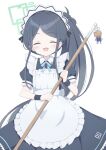  &lt;key&gt;_(blue_archive) &lt;key&gt;_(robot)_(blue_archive) 1girl :d apron aris_(blue_archive) aris_(maid)_(blue_archive) black_dress black_hair blue_archive blue_ribbon blush broom closed_eyes collared_shirt cowboy_shot dress frilled_apron frills green_halo halo high_ponytail highres holding holding_broom layered_clothes long_hair looking_at_viewer neck_ribbon official_alternate_costume open_mouth parted_bangs puffy_short_sleeves puffy_sleeves raised_eyebrows ribbon shirt short_sleeves sidelocks simple_background smile solo tyakomes variant_set white_apron white_background white_shirt wrist_cuffs 