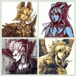  4girls black_wings breath_of_fire breath_of_fire_ii draenei dress fire_emblem fire_emblem_heroes green_eyes horns isabella_von_carstein laegjarn_(fire_emblem) multiple_girls neryumo nina_(breath_of_fire_ii) portrait red_eyes sketch vampire warcraft warhammer_40k warhammer_fantasy wings 