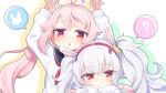  2girls ? ahoge animal_ears arms_up artist_name azur_lane blue_archive blue_sailor_collar blush cardigan commentary_request fake_animal_ears hairband kokone_(coconeeeco) laffey_(azur_lane) making-of_available multiple_girls naganawa_maria natsu_(blue_archive) neckerchief paid_reward_available parted_lips pink_eyes pink_hair pink_hairband pink_neckerchief rabbit_ears rabbit_pose sailor_collar side_ponytail speech_bubble spoken_animal spoken_question_mark twintails upper_body voice_actor_connection white_cardigan white_hair 