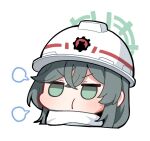  1girl =3 blue_archive chibi crossed_bangs grey_hair halo head_only helmet junsuina_fujunbutsu minori_(blue_archive) pout sidelocks simple_background solo white_background white_headwear 