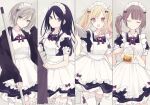  4girls apron black_dress black_jacket blonde_hair broom brown_hair classical_maid_(project_sekai) closed_eyes collared_shirt curtain_grab curtains dress frilled_apron frilled_dress frilled_socks frills funoko gradient_hair grey_eyes hand_on_own_head hand_up highres hinomori_shiho holding holding_broom holding_plate holding_teapot hoshino_ichika_(project_sekai) jacket leo/need_(project_sekai) long_hair looking_at_viewer maid maid_apron maid_headdress mochizuki_honami multicolored_hair multiple_girls neck_ribbon official_alternate_costume open_mouth pink_eyes pink_hair plate project_sekai puffy_short_sleeves puffy_sleeves red_ribbon ribbon shirt short_hair short_sleeves side_ponytail sleeve_cuffs smile socks teapot tenma_saki thigh-highs twintails white_apron white_socks 