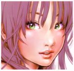  1girl face female green_eyes highres lips looking_at_viewer parted_lips purple_hair solo yamashita_shunya 