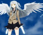  blade highres kurasawa_moko long_hair school_uniform silver_hair tachibana_kanade wings yellow_eyes yuki_(artist) 
