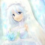  blue_eyes bouquet bridal_veil bride dress edobox elbow_gloves elf flower gloves pixiv_fantasia pixiv_fantasia_2 pointy_ears solo veil wedding_dress white_dress 