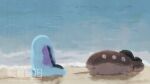  clodsire commentary_request no_humans ocean pic_koiwai pokemon pokemon_(creature) quagsire sand shore tail twitter_username watermark 
