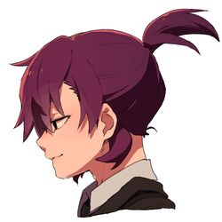  1boy black_eyes black_jacket black_necktie closed_mouth collared_shirt commentary_request employee_(lobotomy_corporation) ganeshia jacket lobotomy_corporation male_focus necktie profile project_moon purple_hair shirt short_ponytail simple_background solo white_background white_shirt 