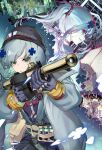  1boy 6+girls absurdres assault_rifle beanie blue_hair clukay_(girls&#039;_frontline_nc) corruption dual_persona eniac_(girls&#039;_frontline_nc) explosion girls&#039;_frontline_neural_cloud girls_frontline gloves green_eyes gun hair_ornament hat highres hk416_(girls&#039;_frontline) holding holding_gun holding_weapon jacket long_hair messenger_(girls&#039;_frontline_nc) multiple_girls neumann_(girls&#039;_frontline_nc) odette_(girls&#039;_frontline_nc) odile_(girls&#039;_frontline_nc) ponytail purple_gloves rifle suppressor teardrop_facial_mark weapon white_jacket whoseit 