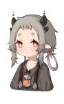  +_+ 1girl blush commentary_request cropped_torso flat_chest grey_hair hair_rings highres horns koebushi_(mat) looking_at_viewer original pointy_ears red_eyes short_eyebrows simple_background solo white_background 