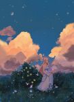  1girl bigskycastle blonde_hair crescent_moon dress dusk flower highres long_hair moon pointy_ears princess_zelda solo the_legend_of_zelda white_dress 