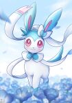  alternate_color artist_name blue_flower blush flower highres looking_at_viewer no_humans pokemon pokemon_(creature) shiny_pokemon solo sylveon watermark y_yayoi 