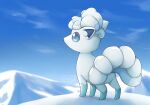  alolan_vulpix blue_sky facing_away highres no_humans outdoors pokemon pokemon_(creature) sky snow solo y_yayoi 