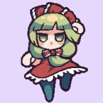  1girl animated animated_gif commentary_request dress front_ponytail green_eyes green_hair hair_ribbon highres kagiyama_hina looking_at_viewer looping_animation open_mouth purple_background red_dress red_ribbon ribbon simple_background solo tonchamon_san touhou 