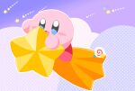  black_eyes blush_stickers bright_pupils candy clouds food highres kirby kirby_(series) lollipop meow_4023 no_humans open_mouth riding shooting_star solo star_(symbol) star_in_eye symbol_in_eye white_pupils 