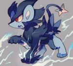  akadako animal_focus bags_under_eyes bright_pupils colored_sclera commentary electricity fang full_body grey_background grey_outline hand_up looking_at_viewer luxray no_humans one-hour_drawing_challenge open_mouth pokemon pokemon_(creature) red_sclera solo standing white_pupils yellow_eyes 