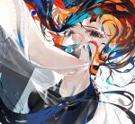  1girl armpits bare_shoulders black_eyes black_shirt blue_hair breasts bug close-up floating_hair from_side highres long_hair looking_at_viewer multicolored_hair orange_hair original portrait redhead shirt sleeveless sleeveless_shirt small_breasts water_drop zumi_(neronero126) 