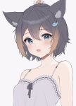  1girl alternate_costume animal_ear_fluff animal_ears black_hair blue_eyes breasts camisole cat_ears fish_hair_ornament frilled_camisole frills hair_ornament highres looking_at_viewer multicolored_hair nijisanji nijisanji_en open_mouth orange_hair petra_gurin short_hair small_breasts solo soybean_(hisoybean) spaghetti_strap streaked_hair virtual_youtuber white_background white_camisole 