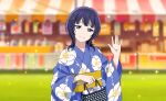 asaka_karin blue_eyes blue_hair blush dress kimono love_live!_nijigasaki_high_school_idol_club love_live!_school_idol_festival_2 short_hair smile