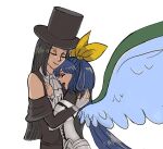  :d black_hair blue_hair couple couple_in_love dizzy_(guilty_gear) embrace guilty_gear guilty_gear_strive happy hug long_hair otp smile tesdizzy testament_(guilty_gear) white_dress wings 