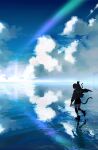  1girl absurdres cat cat_tail clouds full_body glint highres horizon original outdoors ratatatat74 reflection ripples solo tail walking walking_on_liquid water 