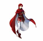  1boy azelle_(fire_emblem) boots brown_footwear cape clenched_hand coat fire_emblem fire_emblem:_genealogy_of_the_holy_war fire_emblem_heroes looking_at_viewer official_art pants red_cape red_coat red_eyes redhead smile tobi_(kotetsu) white_pants 