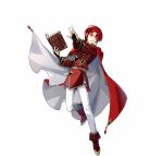  1boy azelle_(fire_emblem) book boots brown_footwear cape clenched_hand coat fire_emblem fire_emblem:_genealogy_of_the_holy_war fire_emblem_heroes holding holding_book official_art pants red_cape red_coat red_eyes redhead tobi_(kotetsu) white_pants 