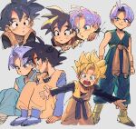  2boys :o blonde_hair dougi dragon_ball dragon_ball_z highres male_child male_focus multiple_boys open_mouth s90jiiqo2xf0fk5 smirk son_goten spiky_hair super_saiyan trunks_(dragon_ball) 