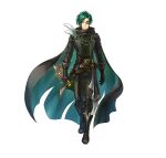  1boy black_cape black_coat black_footwear black_gloves black_pants boots cape coat dagger domino_mask fire_emblem fire_emblem:_radiant_dawn fire_emblem_heroes gloves green_hair holding holding_dagger holding_knife holding_weapon kita_senri knife long_coat looking_at_viewer mask official_alternate_costume official_art pants sothe_(fire_emblem) sothe_(thief)_(fire_emblem) weapon 