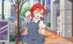 blue_eyes blush dress love_live!_school_idol_festival love_live!_superstar!! redhead short_hair smile wink yoneme_mei