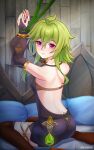  absurdres back bed betonamou collei_(genshin_impact) genshin_impact green_hair highres restrained violet_eyes 