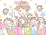  1boy antenna_hair box brown_hair gift gift_box haikyuu!! highres oikawa_tooru_(haikyuu!!) open_mouth parted_bangs pastel_colors round_eyewear smile starry_background stuffed_toy swept_bangs tareme vamdream yumekawa_vam 