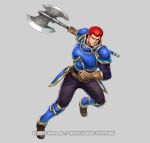  1boy armor axe blue_armor breastplate brown_gloves clenched_hand copyright_name fire_emblem fire_emblem:_mystery_of_the_emblem fire_emblem_heroes gloves holding holding_axe mixed-language_commentary official_art pauldrons red_eyes redhead shoulder_armor vyland_(fire_emblem) yamada_koutarou 