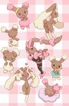  4girls ^_^ absurdres alternate_color animal_ears animal_feet animal_hands animal_nose arms_up ass black_pantyhose blush blush_stickers body_fur bow bowtie brown_eyes brown_fur buneary closed_eyes closed_mouth clothed_pokemon commentary_request covering_mouth crotchless crotchless_pantyhose dress evolutionary_line flat_chest flower from_behind furry furry_female green_dress groin hair_bow hair_flower hair_ornament hand_to_own_mouth hands_up happy heart highres holding holding_stuffed_toy kicking knees_together_feet_apart leaning_forward leg_up legs looking_at_viewer lopunny lying mega_lopunny mega_pokemon multiple_girls on_stomach open_mouth outline outstretched_arms own_hands_together pantyhose pawpads pillow pink_background pink_bow pink_fur plaid plaid_background pointy_ears pokemon pokemon_(creature) polka_dot polka_dot_dress rabbit_ears rabbit_girl rabbit_tail red_eyes sad shiny_pokemon shiwashiwa_no_kinchakubukuru short_dress simple_background sleeping sleeveless sleeveless_dress smile spread_arms spread_legs standing standing_on_one_leg stuffed_animal stuffed_rabbit stuffed_toy tail tears thighs torn_clothes torn_pantyhose two-tone_fur u_u white_outline yellow_bow yellow_bowtie yellow_flower yellow_fur 