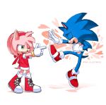  1boy 1girl absurdres amy_rose blue_fur closed_eyes double_finger_gun finger_gun green_eyes highres isa-415810 one_eye_closed pink_fur pointing pointing_at_another sonic_(series) sonic_the_hedgehog sonic_the_hedgehog_(film) 