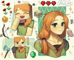  1girl :d alex_(minecraft) closed_mouth collarbone commentary cropped_torso english_commentary freckles green_eyes hair_over_shoulder happy highres humanization light_smile long_hair looking_at_viewer minecraft orange_hair smile teachiialt upper_body 