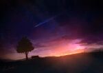  alu.m_(alpcmas) bench clouds commentary_request english_commentary horizon landscape meteor mixed-language_commentary mountainous_horizon night night_sky no_humans original park_bench power_lines signature silhouette sky star_(sky) starry_sky sunset tree twilight 