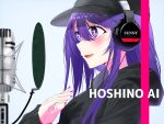  absurdres hat headphones highres hoshino_ai_(oshi_no_ko) microphone nail_polish oshi_no_ko purple_hair purple_nails solo upper_body user_pexm2852 violet_eyes 