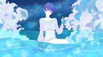  alternate_costume androgynous bad_source blue_background blue_eyes cup dress highres holding holding_cup houseki_no_kuni long_sleeves looking_at_viewer phosphophyllite phosphophyllite_(ll) shirokuko short_hair solo water_background 