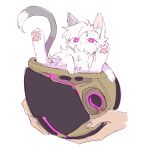  :&lt; animal_ear_fluff animal_focus animalization animification apex_legends cat crypto_(apex_legends) four_have. frown helmet highres holding holding_helmet looking_up technocrat_crypto violet_eyes 