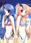  blue_hair breasts cleavage goshuushou-sama_ninomiya-kun highres houjou_reika midriff red_eyes side-tie_bikini swimsuit swimsuit takanae_kyourin tsukimura_mayu 