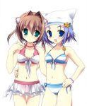  asakura_yume bikini blue_eyes blue_hair blush breasts brown_hair bun_cover da_capo da_capo_ii green_eyes midriff nude swimsuit swimsuit tanihara_natsuki 