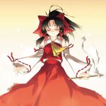  black_hair closed_eyes detached_sleeves gohei hakurei_reimu highres japanese_clothes miko ribbon rokuwata_tomoe touhou 