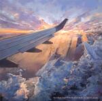  airplane_wing artist_name clouds cloudy_sky commentary dawn english_commentary english_text highres no_humans original outdoors scenery signature sky watermark xilmo 