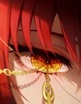  1girl 58_(opal_00_58) absurdres chain chainsaw_man close-up crystal_eye eye_focus eyelashes gold_chain hair_between_eyes highres makima_(chainsaw_man) redhead ringed_eyes shaded_face symbol-shaped_pupils yellow_eyes 