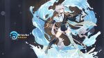  1boy enosst genshin_impact highres holding holding_sword holding_weapon sword thigh-highs vision_(genshin_impact) water weapon white_hair 